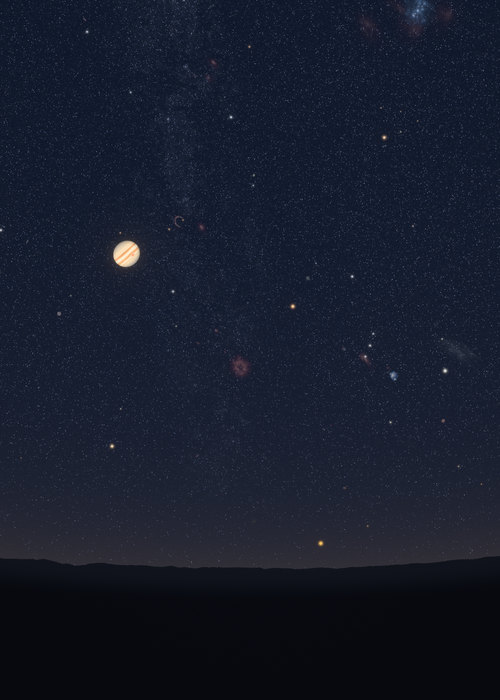 Jupiter and the rising Orion in the east over Berlin, late in the evening of 9 November 1989.